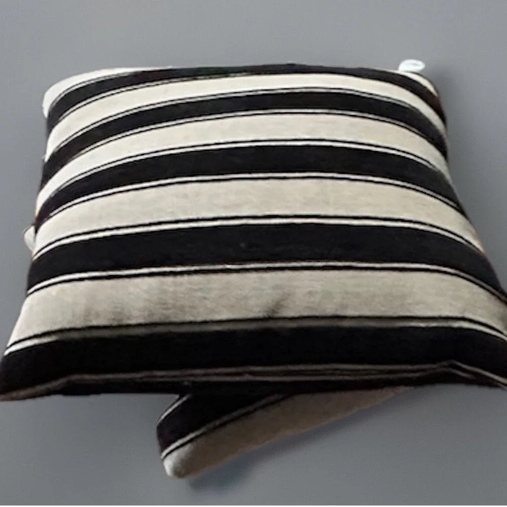 Geoli Trading Black Cream Striped Cotton Feather Filled Throw Pillows Set of 2